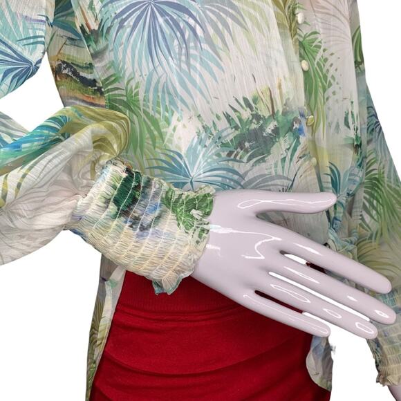 Guess NWT Charisse Chiffon Blouse Long Sleeve Tropical Print High Low Size M - Picture 9 of 14